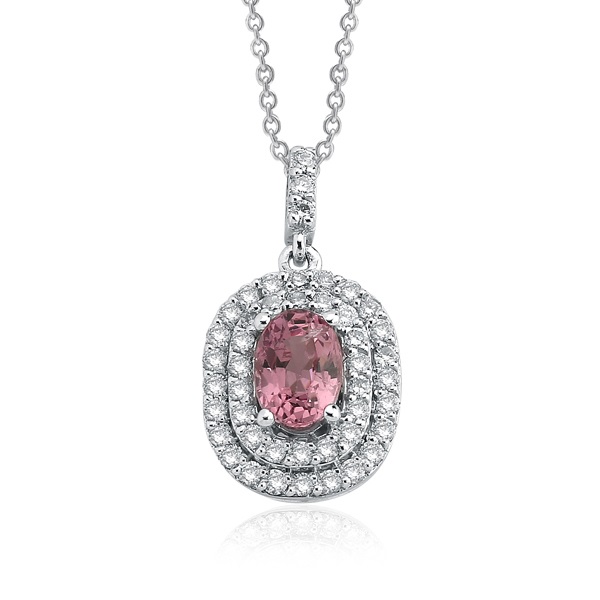 Pink Sapphire & Round Brilliant Diamond Necklace - Arev Diamond