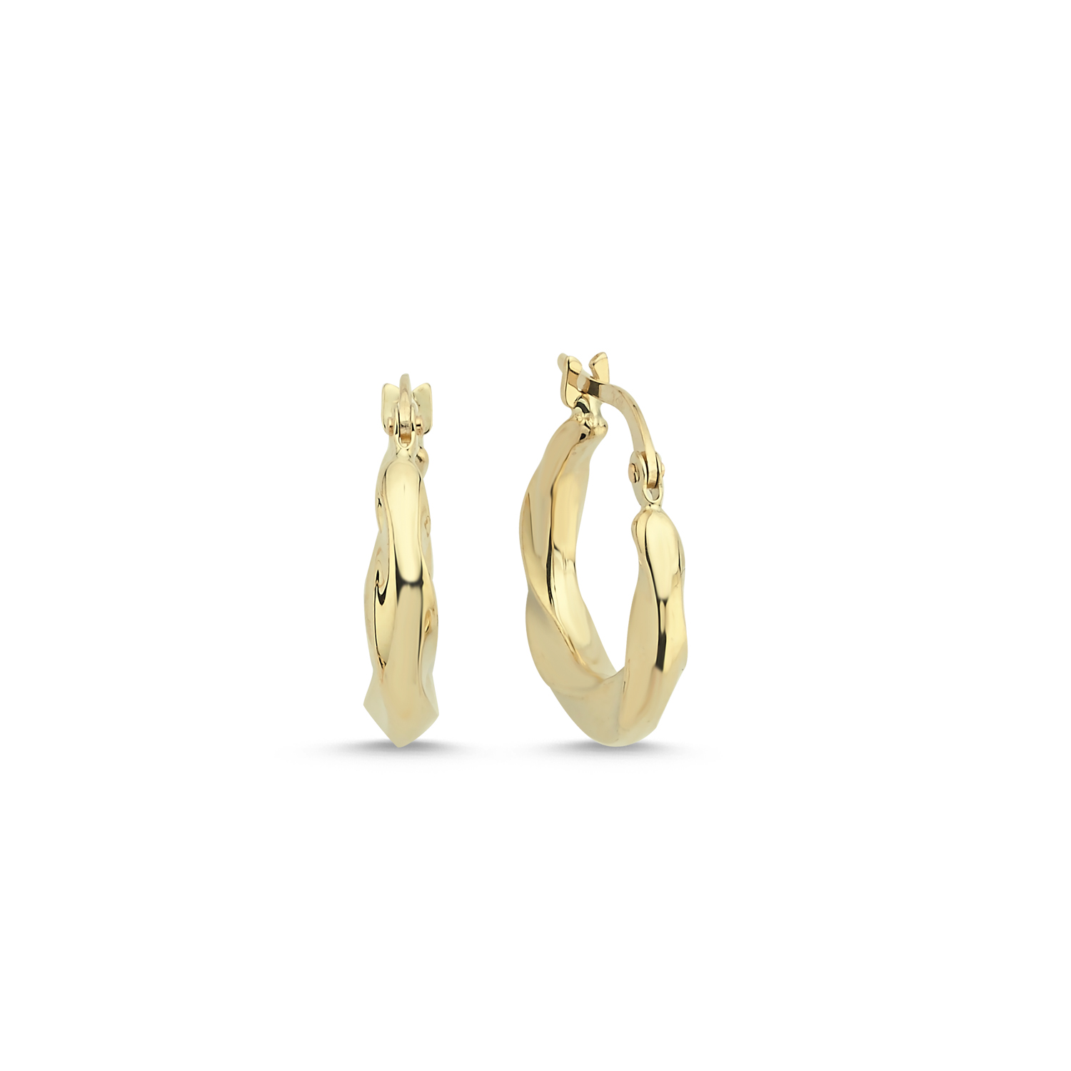 Gold Twisted Square Profıle Hoop Earrings