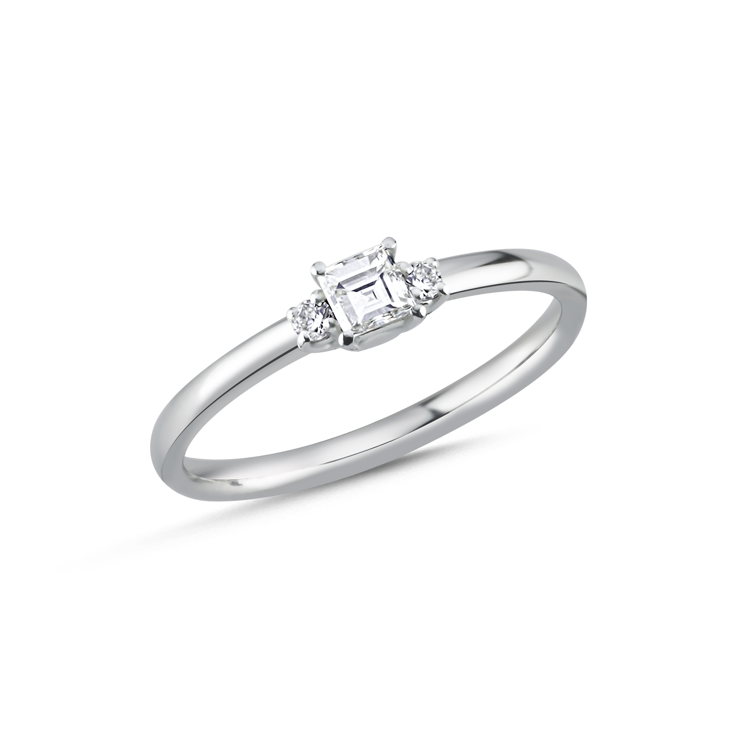 Square Baguette and Round Cut Diamond Ring