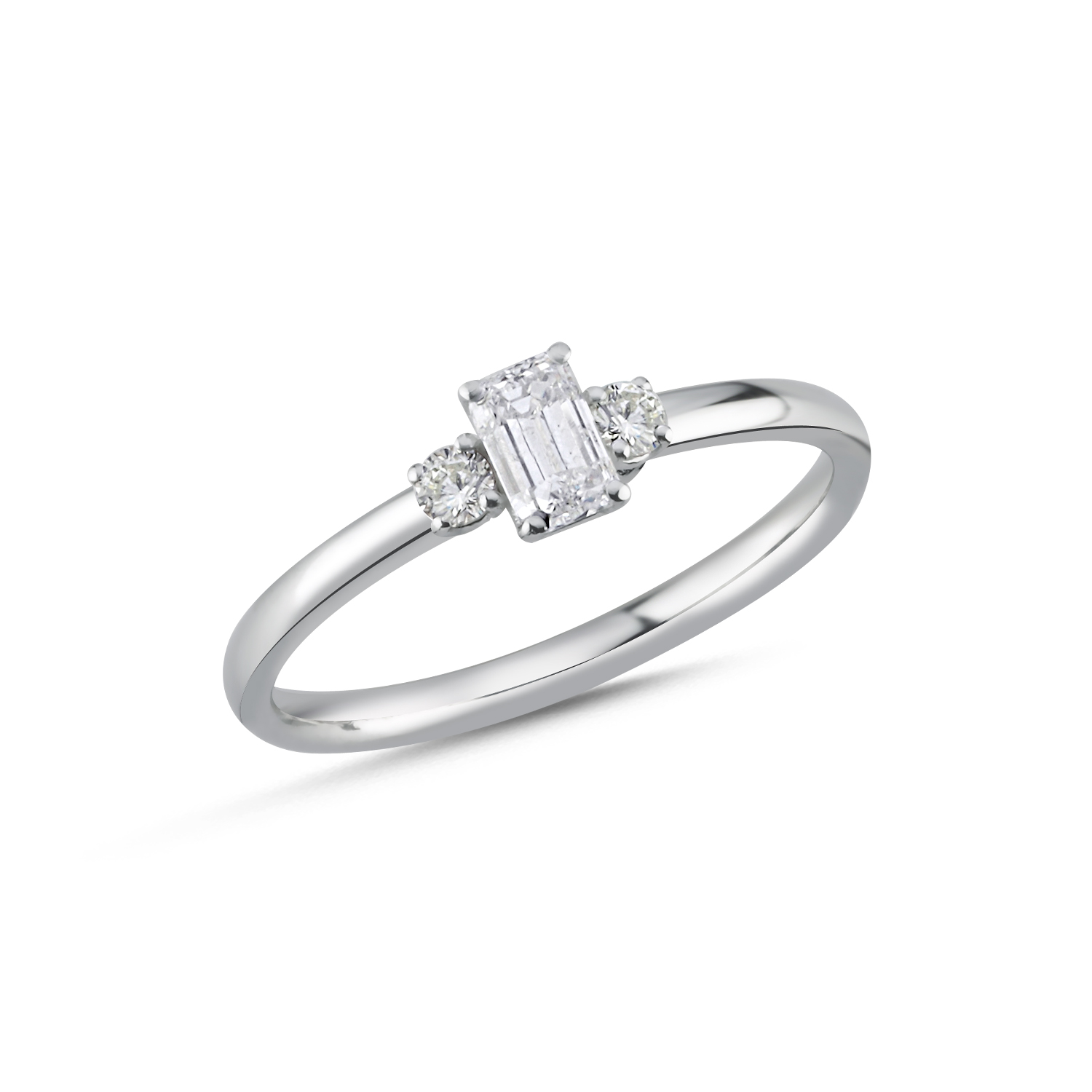 Emerald and Round Cut Diamond Ring